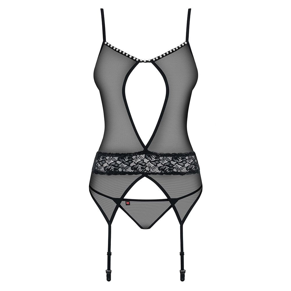 Obsessive - 812-COR-1 corset & thong L/XL - Black