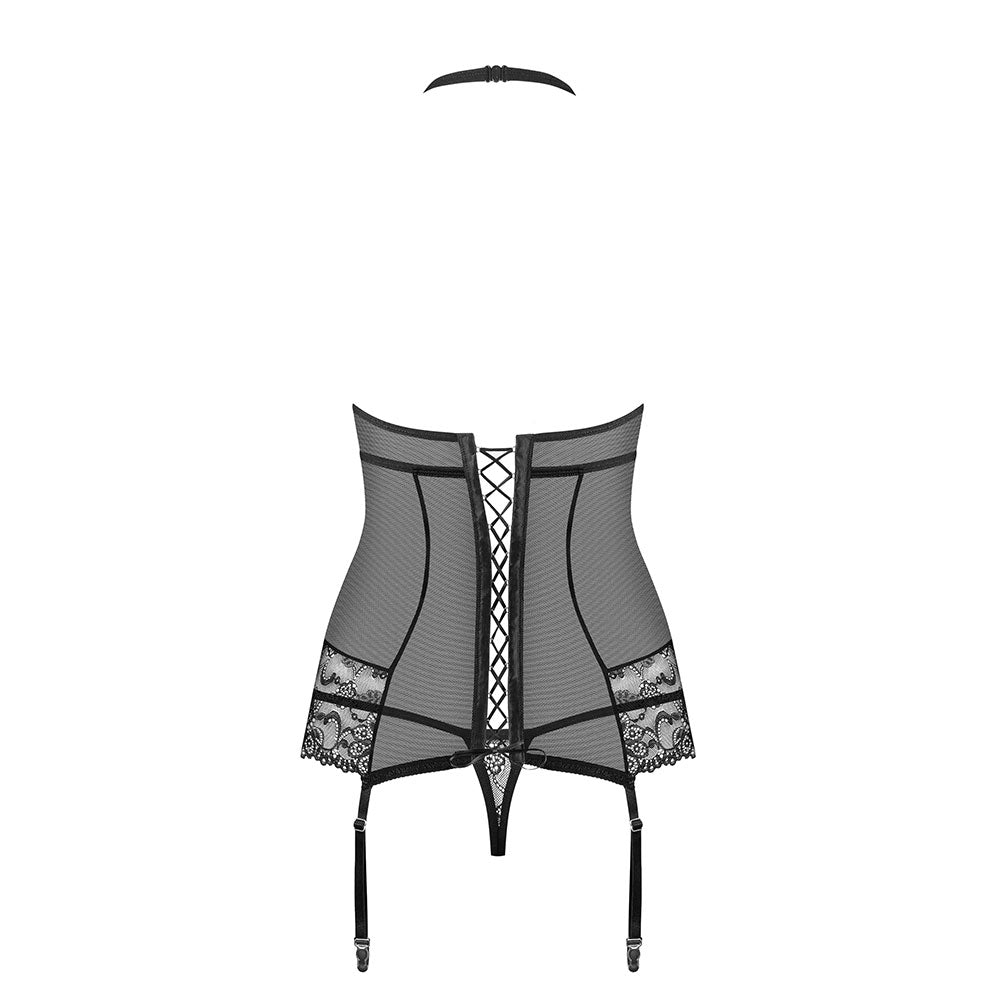 Obsessive - 838-COR-1 corset & thong - S/M - Black