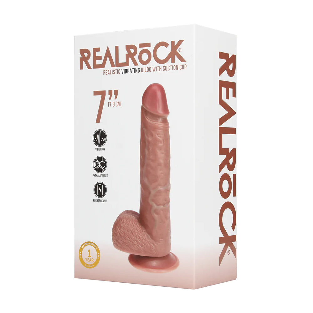 Real Rock - Vibrating Regular Straight Cock with Balls - 7 / 18 cm - Tan