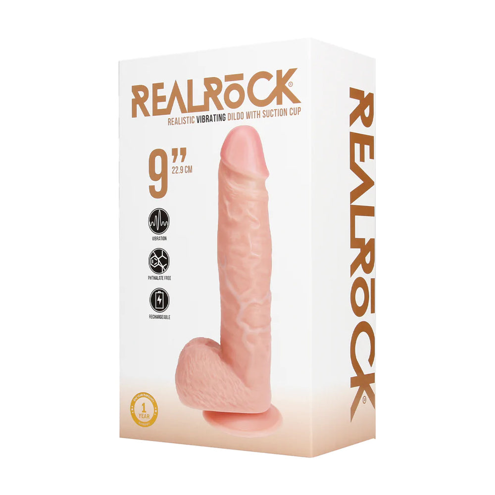Real Rock - Vibrating Regular Straight Cock with Balls - 9 / 23 cm - Flesh