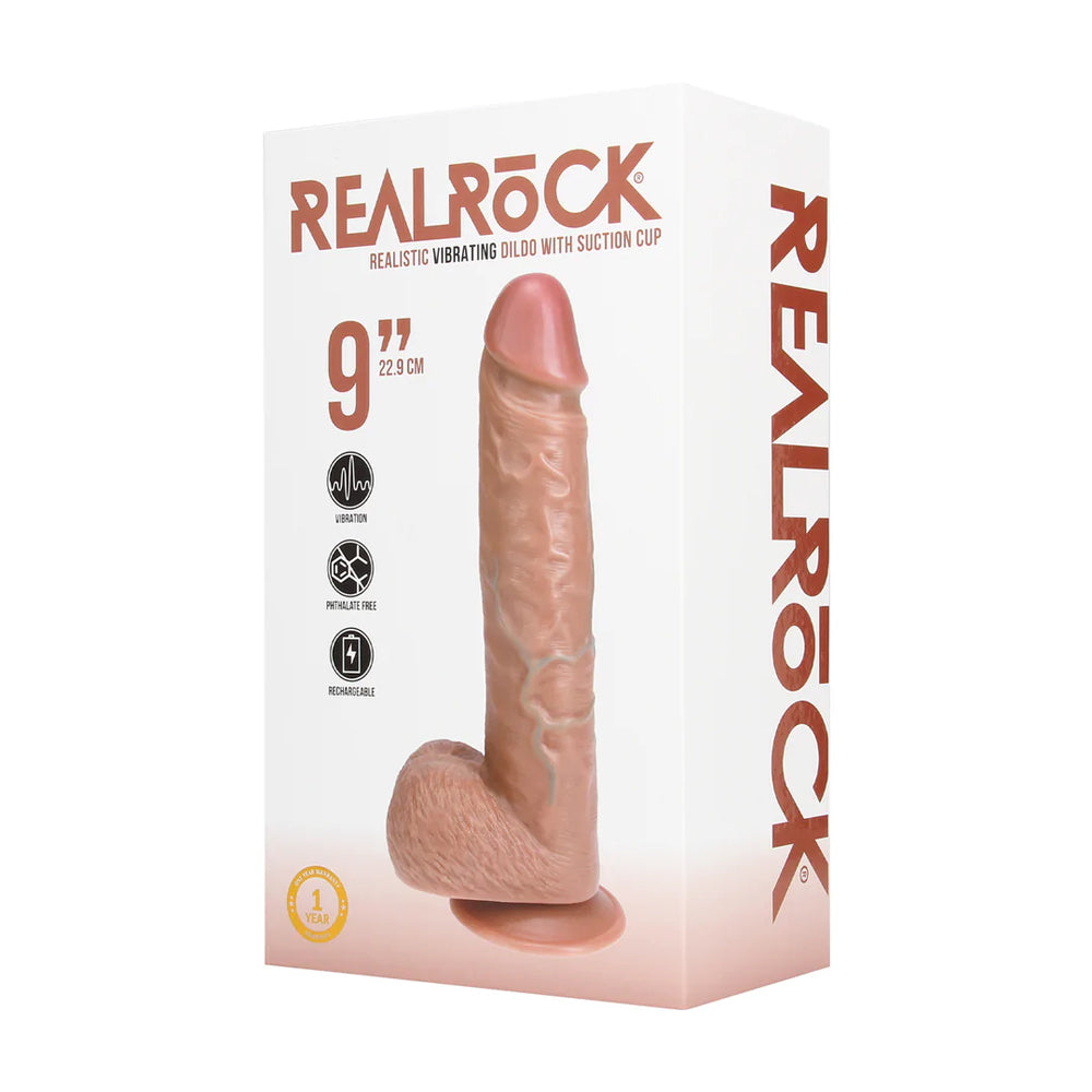 Real Rock - Vibrating Regular Straight Cock with Balls - 9 / 23 cm - Tan