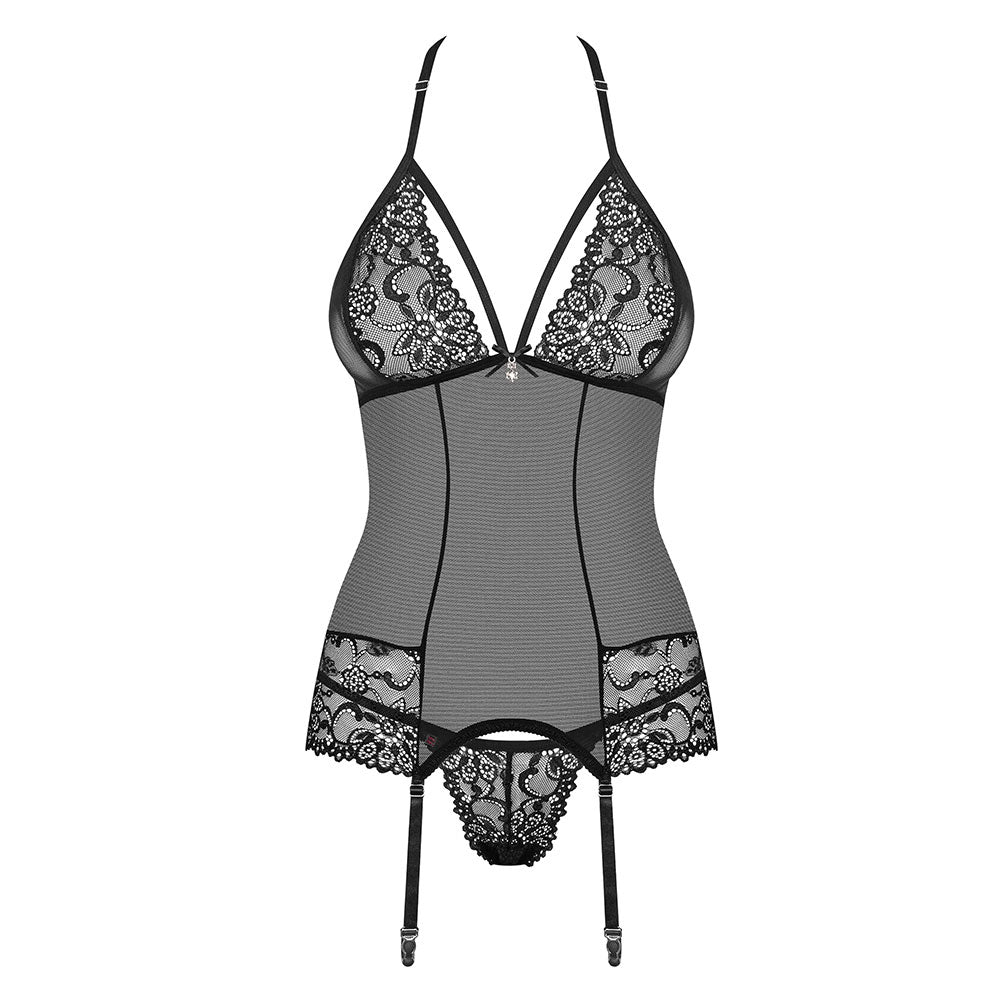 Obsessive - 838-COR-1 corset & thong - S/M - Black
