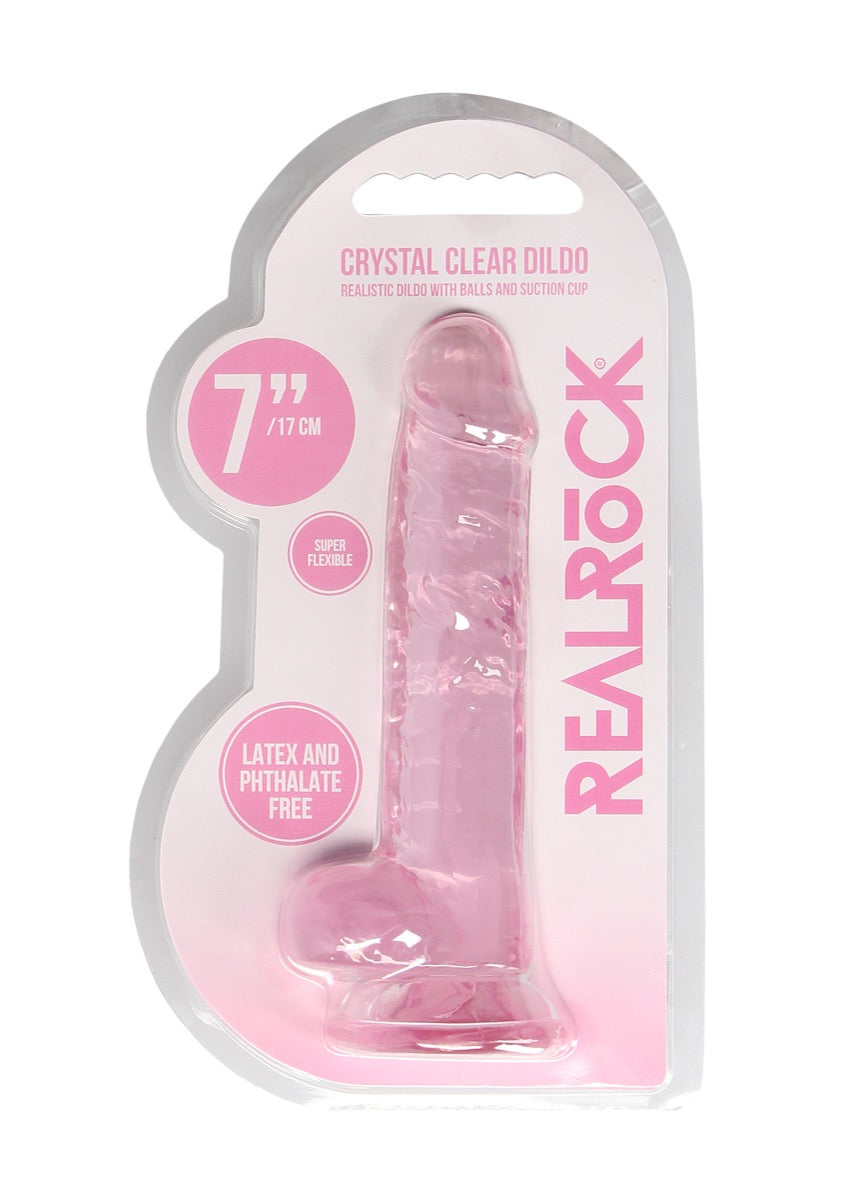 Real Rock Crystal Clear 7" Realistic Dildo With Balls (Pink)