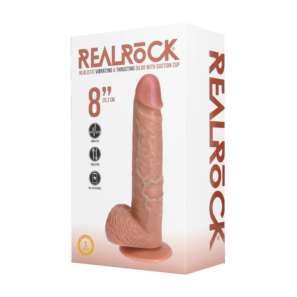 Real Rock - Vibrating and Thrusting Straight Cock with Balls - 8 / 20 5 cm - Tan