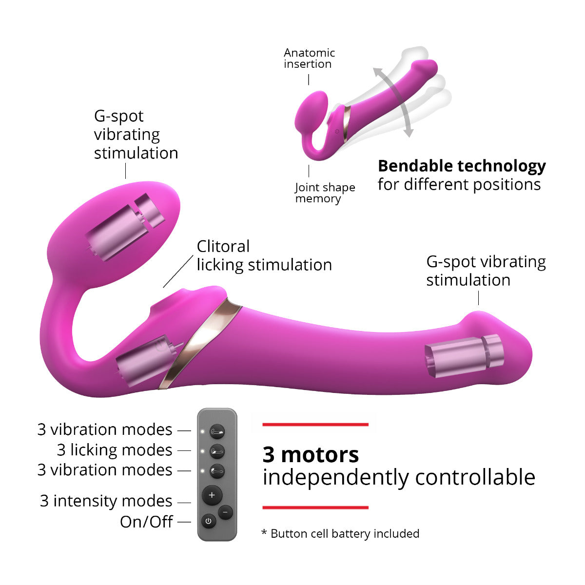 Strap On Me - Multi Orgasm Bendable Strap-On - L - Fuchsia